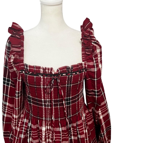Hill House Scarlett Tartan Plaid Nap Dress Mini Puff Sleeve Size Large - Picture 5 of 10